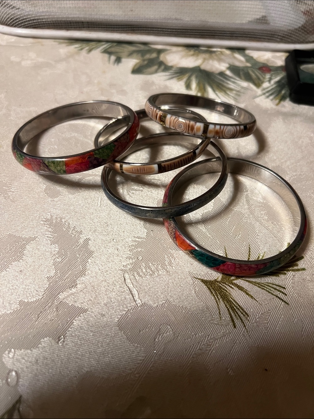 Multi-Color Inlay Stainless Steel Bangle Bracelet - Women Jewelry